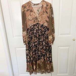 Zara Floral Maxi Dress in Brown and Black